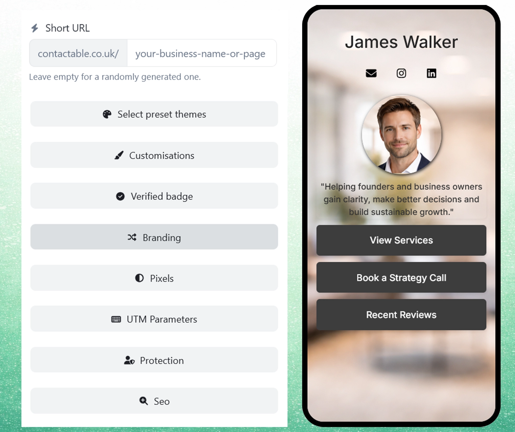 Screenshot of the app biolink editing page
